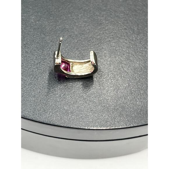 Château d'Argent (C^A) Sterling Silver Huggie Half Hoop Earrings ? Lab Ruby - Picture 4 of 9
